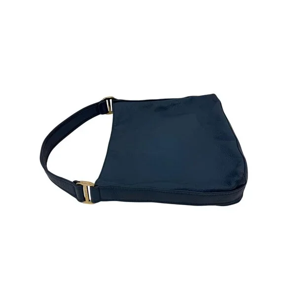 Michael Kors Pushlock Blue Leather Shoulder Bag Gold-Tone Hardware Front Pocket - Picture 7 of 14